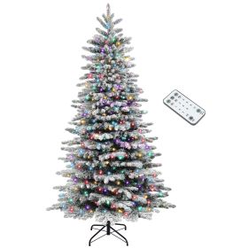 HOMCOM 6.5ft Snow Flocked Artificial Christmas Tree, Pre-Lit Christmas Tree with 400 LED Lights and 990 Branch Tips, Green