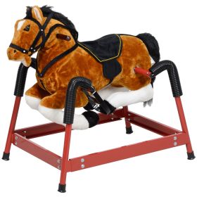 Qaba Spring Rocking Horse, Kids Ride on Horse, Plush Horse Ride-on w/ Sounds & Foot Stirrups for Kids 3-8 Years, Brown