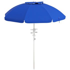 Outsunny 5.7' Beach Umbrella with Tilt Adjustable Height, Cup Holders Hook Vent Ruffles for Travel Blue