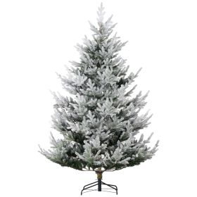 HOMCOM 7.5 FT Artificial Christmas Tree, Flocked Hinged Xmas Tree with 1218 Tips, Steel Base, Auto Open, Green