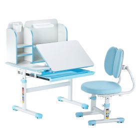 VEVOR Kids Study Chair and Desk Set, Study Desk and Chair for Kids with Bookshelf & Storage Drawer