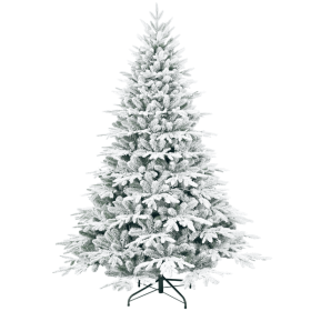 Artificial 5ft Flocked Christmas Tree with 1419 PE/PVC mixed Branch Tips, 300L warm white led, Steel wire + wire