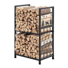 Indoor Firewood Rack, 1.3 ft 2-Tier Firewood Holder with Fireplace Tools, Brush, Shovel, Poker, Tongs, Heavy Duty Log Wood Rack