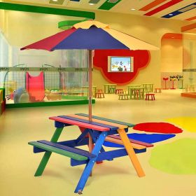 1PC Outdoor 4-Seat Kids Picnic Table Bench Set with Removable Umbrella