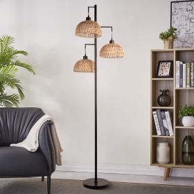 Boho Rattan Floor Lamp - Standing Lamps for Living Room  Dimmable Floor Lamp with Cage Shade