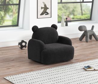 Raelynn 25.5"W Black Teddy Velvet Bear-Shaped Kids Armchair