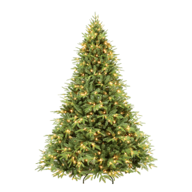 Artificial 7.5ft Green Christmas Tree with 3135 PE/PVC Mixed Branch Tips, 650L warm white led, Steel wire