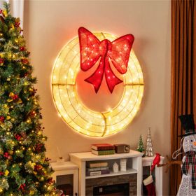 48" Pre-Lit Christmas Wreath - 200 LED Lights (Warm White + Red), Large Bow (29"x30"), IP44 Weatherproof for Indoor/Outdoor