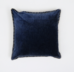 Stonewashed Cotton Velvet Throw Pillow With Decorative Handstiched Edges-19X19 Inch (Option: Indigo)